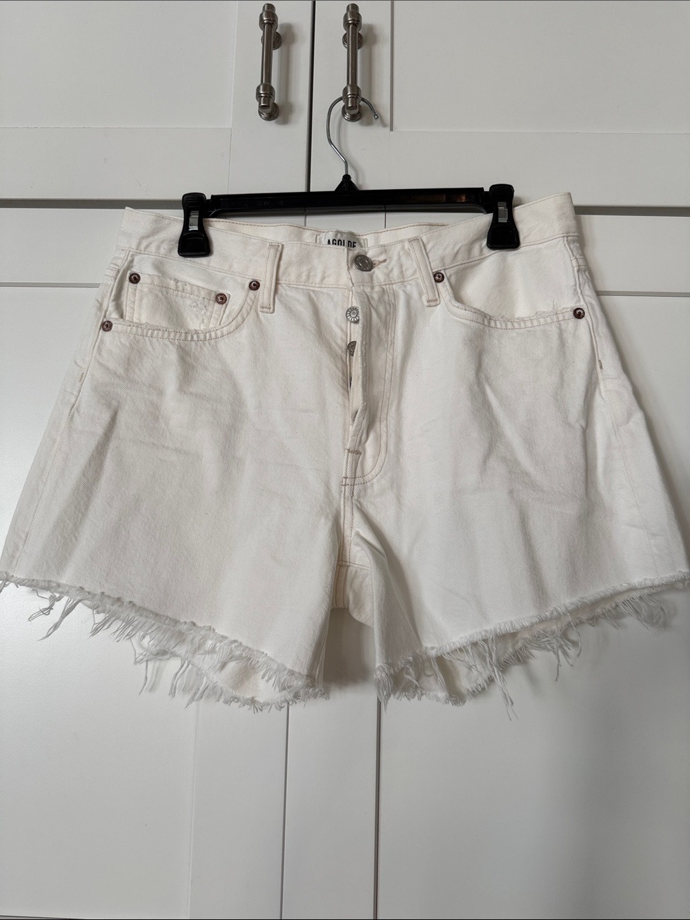 Agolde White Frayed Hem Denim Shorts